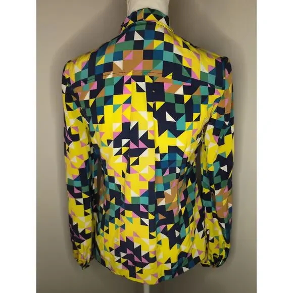 Tory Burch Geometric Silk Tie Neck Blouse Statement Designer Career Size 4 - Picture 4 of 9